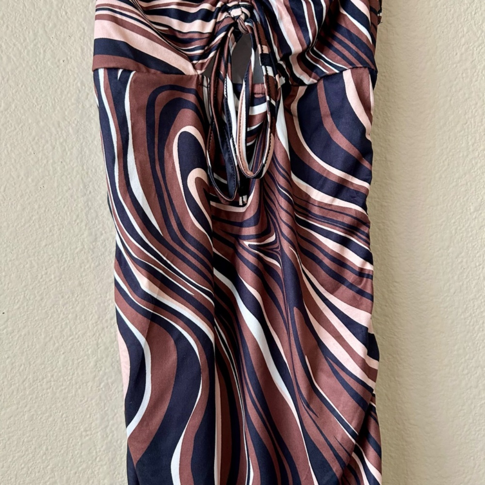 Swirl Dress Marble Brown Black White Pink Ruched Chest Sides by Shein Size XS - Picture 5 of 13